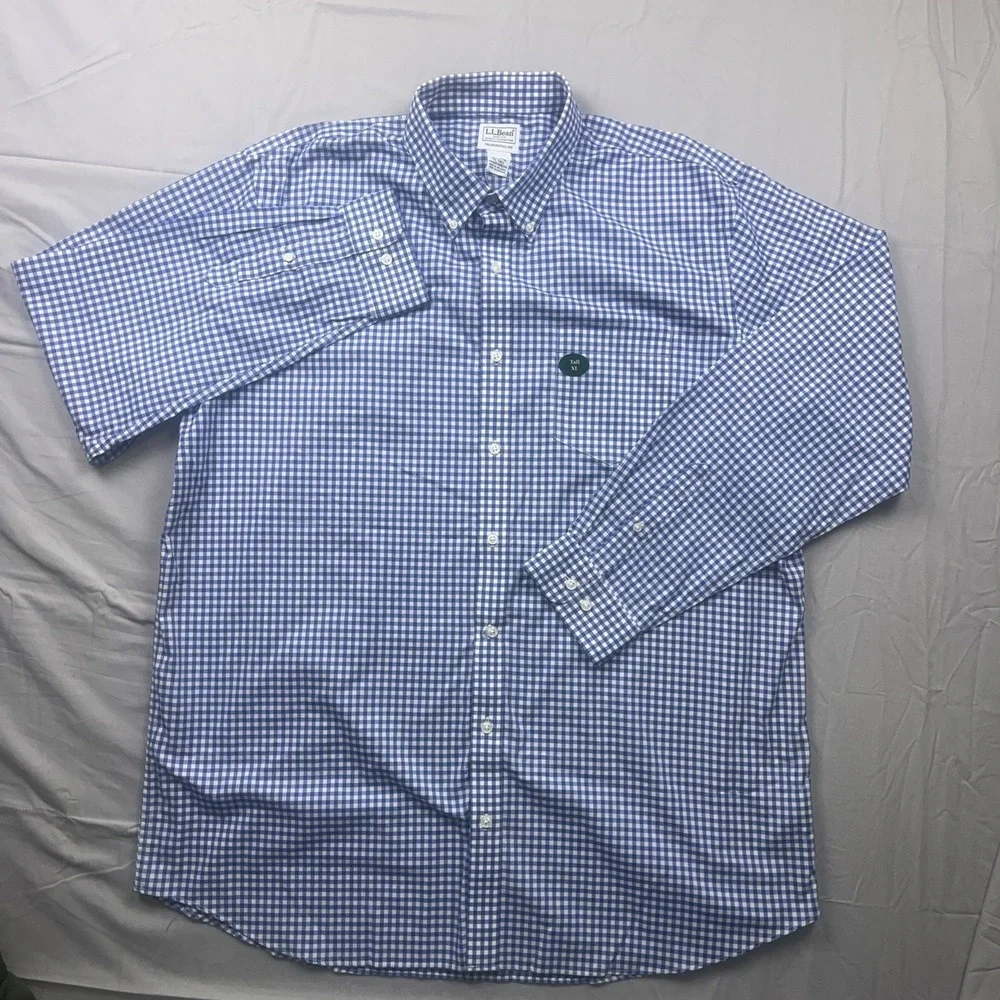 LL Bean Wrinkle Free Kennebunk Sport‎ Shirt Mens XLT Blue Traditional Fit Check